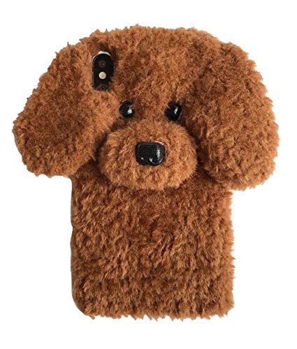 UnnFiko Super Cute Teddy Dog Fluffy Fur Case Compatible with iPhone XR, Fuzzy Furry Warm Plush Soft TPU Winter Case Protective Covers (Teddy Brown, iPhone XR)
