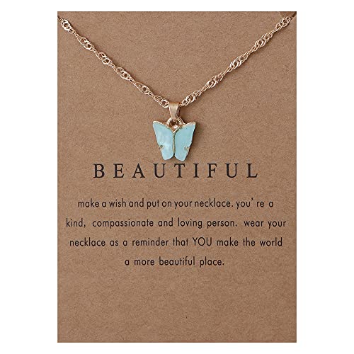 Adoshine Butterfly Necklace Bohemian Retro Chain Friendship Necklace for Women Girl Teen Good Luck Pendant Chain Necklace with Message Card Gift Card