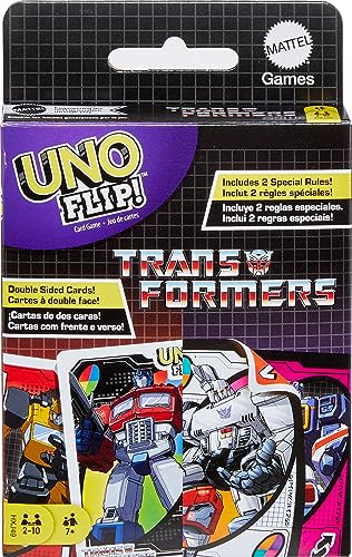 Mattel Games UNO Flip Transformers Card Game for Kids, Adults & Family with Deck Inspired by The Transformers Movies, TV Shows & Comics
