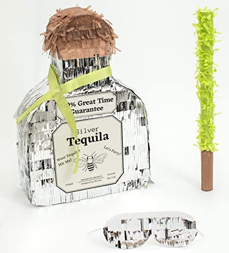 Birchio Tequila Pinata Bundle with a Blindfold and Bat (17 x 10.5 x 4 Inches), Perfect for Birthday Parties, 21th Birthday party, Bachelor Party