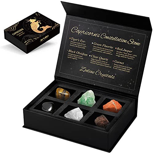 Capricorn Crystals Gift Set, Zodiac Signs Healing Crystals Birthstones with Horoscope Box Set Capricorn Astrology Crystals Healing Stones Gifts
