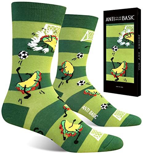 ANTI BASIC Socks Christmas Gift for Men Novelty Video Game Funny Saying Socks Beer Fox Snake Zombie Break a Leg Socks (Tacos Soccer)