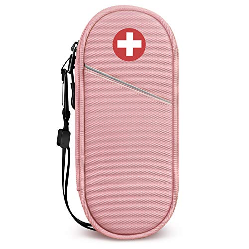SITHON EpiPen Medical Carrying Case Insulated, Travel Medication Organizer Bag Emergency Medical Pouch Holds 2 EpiPens, Asthma Inhaler, Anti-Histamine, Auvi-Q, Allergy Medicine Essentials, Pink