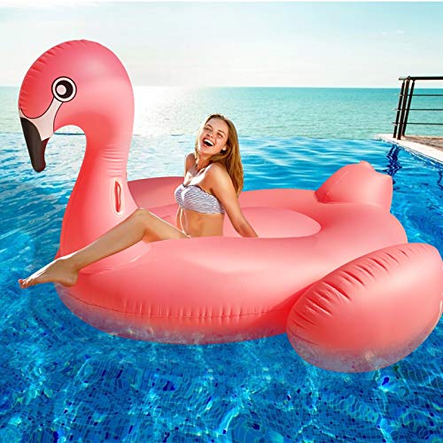 TURNMEON 102' Huge Flamingo Inflatable Pool Float Summer Beach Float Swimming Pool Party Toys Lounge Raft Ride-on Water Pool Floatie for 2-4 Multi Players Adults Kids Island (Flamingo and Unicorn)