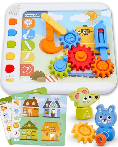 THE BAMBINO TREE Busy STEM Box for Kids Age 3-6 - Interactive Electronic Activity Board with Talking Flash Cards, Gears, Animals and Building Blocks - Educational Toys for 3+ Year Old