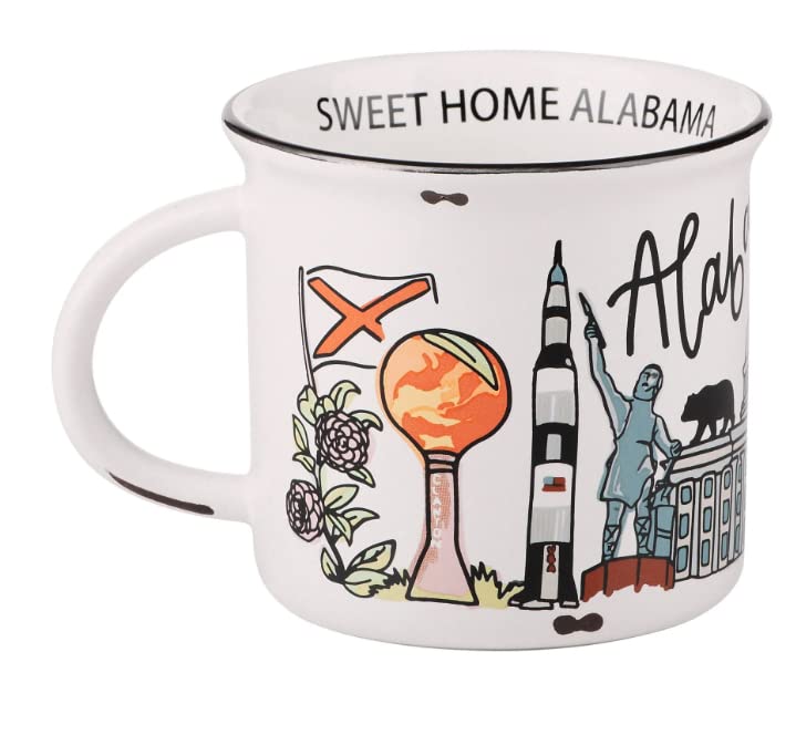 Glory Haus Everyday Home Sweet Home State Jumbo Coffee or Soup Mugs, Hand Painted 16oz Ceramic (State of Alabama (Campfire Style))