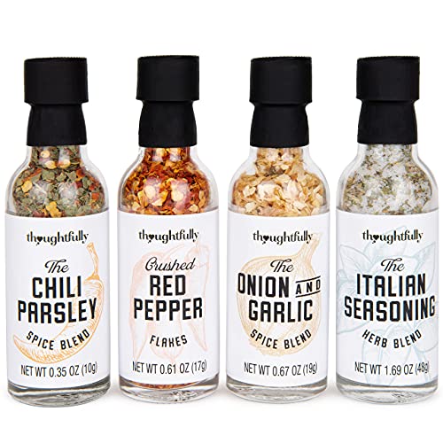Thoughtfully Gourmet, Italian Pizza Seasoning Gift Set, Flavors Include Garlic and Onion Flakes Mix, Chili Parsley Spices and Crushed Hot Red Pepper, Pack of 4
