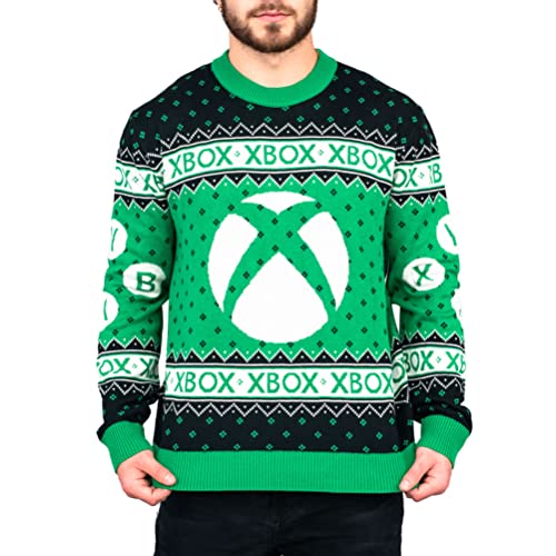 Adult Unisex X-Box System Gaming Big X Logo Holiday Ugly Christmas Sweater Green