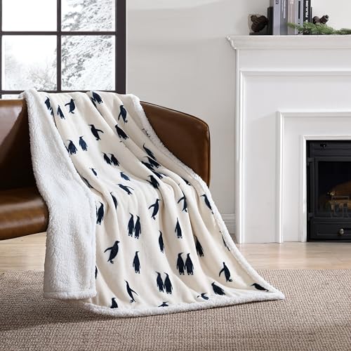 Eddie Bauer Ultra-Plush Collection Throw Blanket-Reversible Sherpa Fleece Cover, Soft & Cozy, Perfect for Bed or Couch, Emperor Penguin