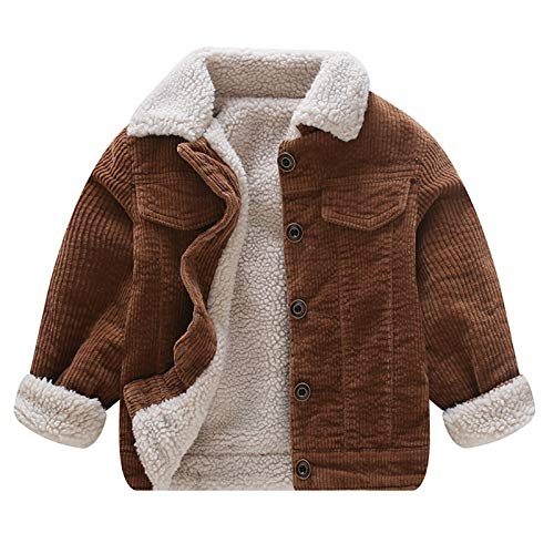 Moru Toddler Boy Winter Corduroy Jacket Baby Girl Fall Sherpa Lined Outwear Coat (Dark Brown, 9-12 Months)