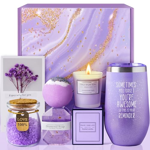 LE CADEAU Gifts for Women, Mom, Wife, Girlfriend, Sister, Her - Happy Birthday, Christmas, Valentine's Day, Mothers Day Gifts - Lavender Spa Gift Basket Set