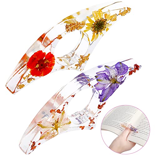 2 Pieces Dried Flower Resin Book Page Holder Transparent Thumb Ring Page Holder Handmade Personalized Flower Resin Bookmark Reading Accessories Gift for Teachers Book Lovers Literary (Adorable Style)