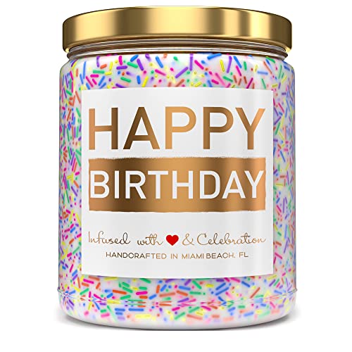 Happy Birthday Candle - Vanilla Birthday Cake Scent with Sprinkles Cute Birthday Gifts for Women Ideas, Made in USA, 9 oz - Cool Unique Bday Gift for Her, Best Friend, Men