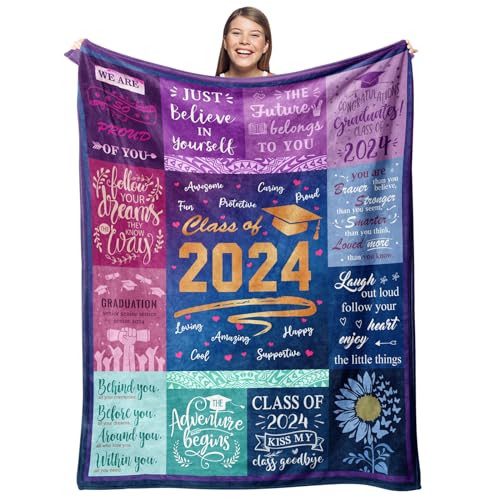 Gevuto Graduation Gifts Blanket - 2024 Graduation Gifts for Her Him - Graduation Decorations Class of 2024 Throw 50' X 60' - Graduation Party Supplies Favors - High School College Graduation Gifts