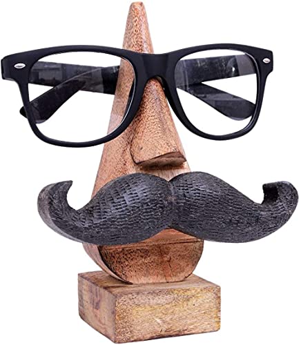 Ajuny Handcrafted Wooden Eyeglass Spectacle Holder - Handmade Mustache Design Eyewear Wood Display Stand, Specs Sunglasses Eyeglasses Goggles Stand Organizer for Office Desk Home Decor Gifts