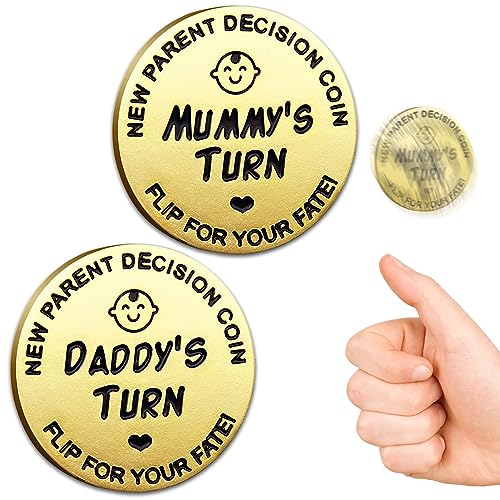 Funny Baby Gift New Parents Decision Coin,Pregnancy Gifts New Dad Mom Gifts,New Parents Gifts for Couples Halloween Thanksgiving Christmas Gift for First Time to be Moms Dads Daddy Mummy Double Sided