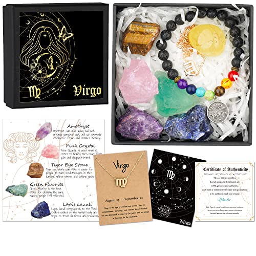Virgo Zodiac Gifts for Women Spiritual Gifts Horoscope Gifts with Birthstone Zodiac Necklace and Chakra Bracelet Cancer Astrology Crystal Set and Healing Stone Gifts