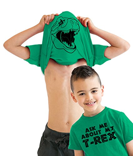 Youth Ask Me About My Trex T Shirt Funny Cool Dinosaur Flip Graphic Print Kids Funny T Shirts Flip T Shirt for Kids Funny Dinosaur T Shirt Novelty T Shirts Green M