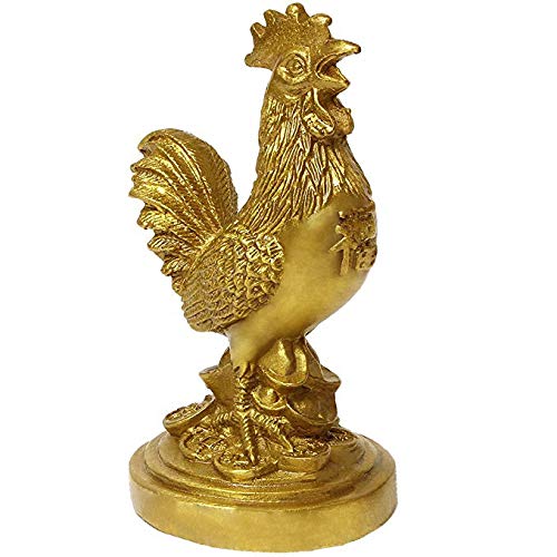 BRASSTAR Golden Brass Feng Shui Rooster Statue 3.9”(H) Coin Money Luck Home Décor Sculpture Auspicious Animal Chinese Zodiac Gift Collection PTZY019