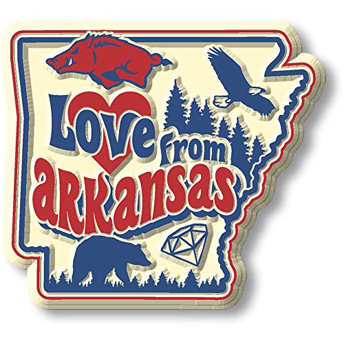Love from Arkansas Vintage State Magnet by Classic Magnets, Collectible Souvenirs Made in The USA, 2.4' x 2.2'