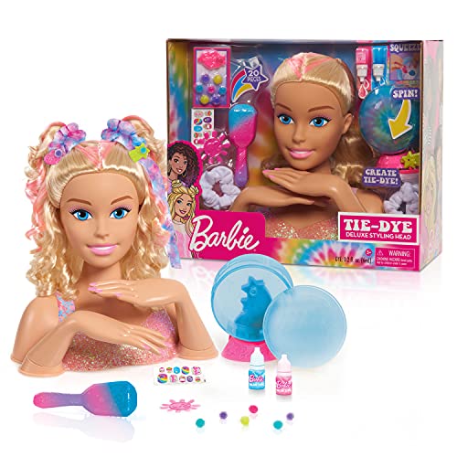 Barbie Tie-Dye Deluxe 21-Piece Styling Head, Blonde Hair, Includes 2 Non-Toxic Dye Colors, Kids Toys for Ages 3 Up by Just Play