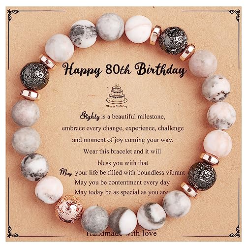 Yiyang 80 Year Old Birthday Gifts for Women Natural Stone Stretch Bracelet 80th Birthday Gifts 1944 Gifts 80th Birthday Jewelry Gift Ideas