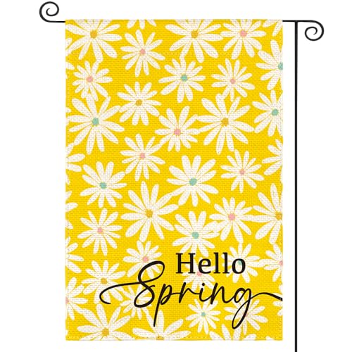 AVOIN colorlife Hello Spring Daisy Garden Flag 12 x 18 Inch Double Sided, Seasonal Floral Yard Outdoor Flag Yellow