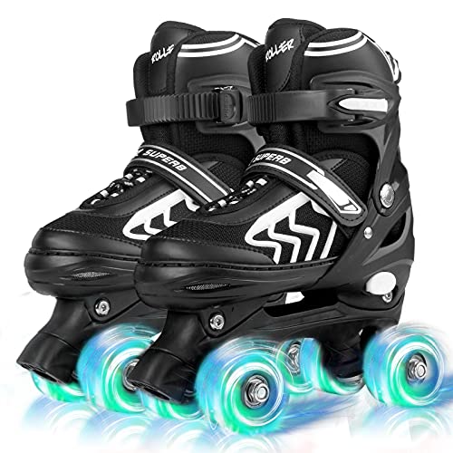 Kids Roller Skates for Boys Girls Child Beginners, 4 Sizes Adjustable Roller Skates for Youth or Mens or Adult with Light up Wheels for Outdoor Indoor Sports - Large