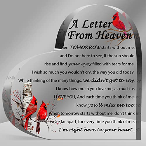 Sympathy Gifts, Red Cardinal Gifts - A Letter from Heaven - Crystal Acrylic Paperweight Remembrance Decorations