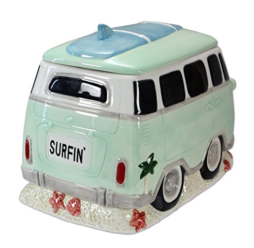 Young's Inc. Ceramic Cookie Jar - Cute Kitchen Counter Storage Canister with Lid - Perfect for Cookies, Coffee, Tea, Candy, Dog Treats, and More - Camper Van - Green, White, Blue