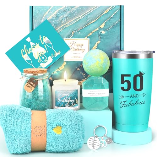 50th Birthday Gifts for Women, 50th and Fabulous Gifts, Unique 50th Birthday Gifts Ideas for Her, 50 Years Old Gifts Baskets, 50 50th Birthday Gifts for Mom Sister Friend Wife Coworker Born in 1973