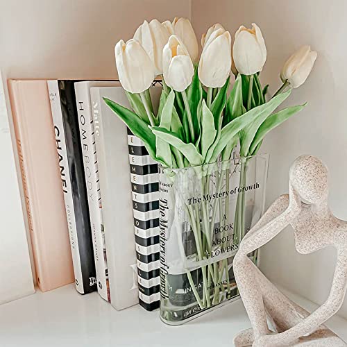 Puransen Bookend Vase for Flowers - Cute Bookshelf Decor; Unique Vase for Book Lovers, Artistic and Cultural Flavor Acrylic Vases for Home Office Decor, A Book About Flowers (Clear - B)