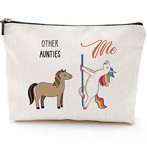Blue Leaves Niece Gifts from Aunt,Funny Gifts for Niece,Aunt Gift, Funny Aunt gifts,Auntie gifts from Niece,Nephew,Best Aunt Gifts,Makeup Bag, Make Up Pouch,Unicorn, Funny Handle Bag, Prize for Aunt