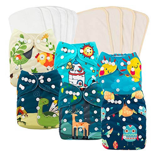 babygoal Reusable Cloth Diapers 6 Pack+6pcs Microfiber Inserts+4pcs Rayon from Bamboo Inserts, One Size Adjustable Washable Pocket Nappy Covers for Baby Boys,Rash-Free