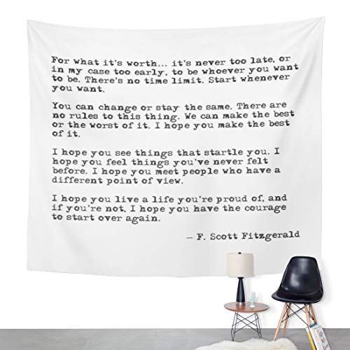ArtSocket Tapestry What It Worth F Scott Fitzgerald Saying Home Decor Wall Art Hanging for Living Room Bedroom Dorm 50 x 60 Inches Tapestry