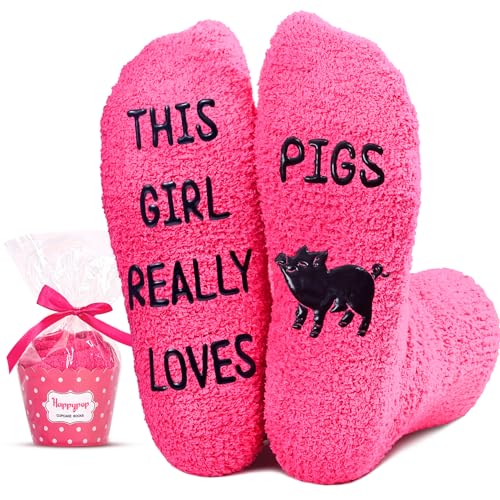 HAPPYPOP Novelty Pig Socks for Women Pig Socks Girls Pink Fuzzy Socks, Funny Pig Gifts for Pig Lovers Women Piggy Gifts