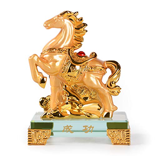 BRASSTAR Golden Resin Feng Shui Statue Chinese Zodiac Animal Horse Home Office Table Top Decor Figurine Gift Collection PTZY118