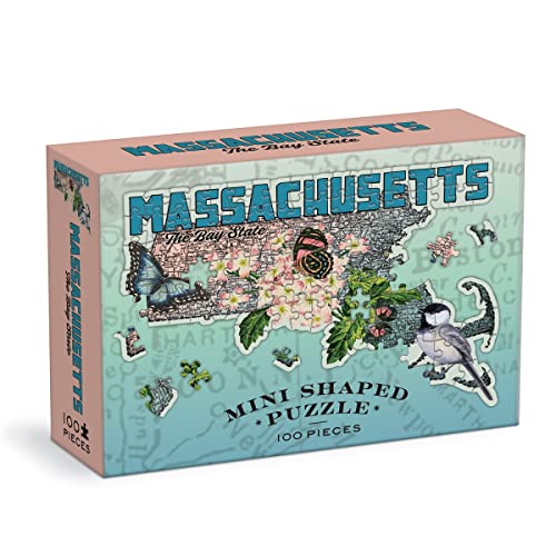 Galison Massachusetts Mini Shaped Puzzle - 100 Jigsaw Pieces Featuring Art by Bestselling Artist Wendy Gold, Die-Cut Mini Shaped Puzzle, Makes a Great Gift!