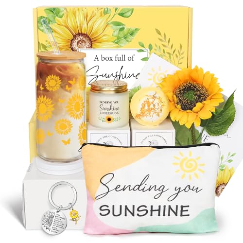 Birthday Gifts for Women, Get Well Soon Gifts Sending Sunshine Sunflower Gift Baskets, Self Care Gifts for Women Her Best Friends Bestie Sister Mom Female, Inspirational Gifts for Women Mother Day