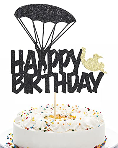 Qerleny Black glitter skydiving cake topper skydiving cake decoration skydiving lovers birthday cake decoration