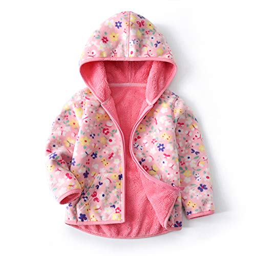 Feidoog Toddler Polar Fleece Jacket Hooded Baby Boys Girls Autumn Winter Long Sleeve Thick Warm Outerwear,Pink,2-3T