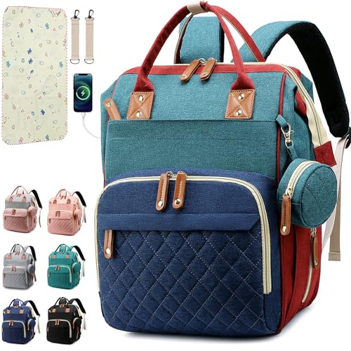 SHITIESHOU Diaper Bag Backpack Baby Bag, Baby Girl Boy Diaper Bag for Dad Mom with Pad, 16 Pockets, Pacifier Case, Large Diaper Bag Unisex for Travel (Colorful)