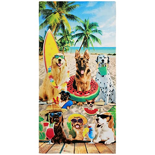 Beachland Dogs Beach Towel 30 x 60 inch 100% Cotton Dog Party Towel (Dogs at The Deck, One Towel)
