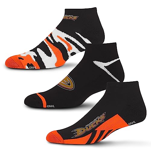 For Bare Feet NHL Anaheim Ducks CAMO BOOM 3 Pack Ankle Sock Team Colors Large