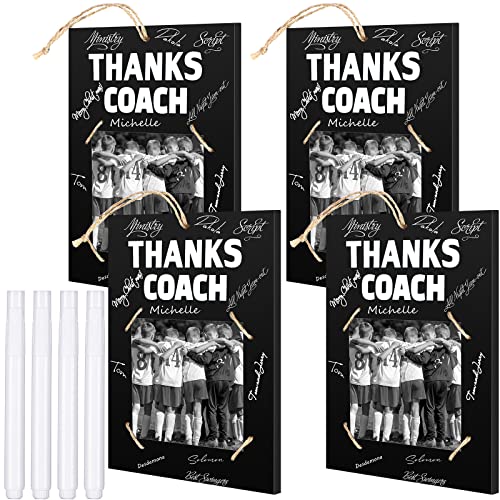 Chunful Coach Gifts 8 Pieces Thanks Coach Frame Wood Photo Picture Frame with Pen for Soccer Basketball Volleyball Birthday Graduation Present Home Office Sports Decorations(Classic Style)