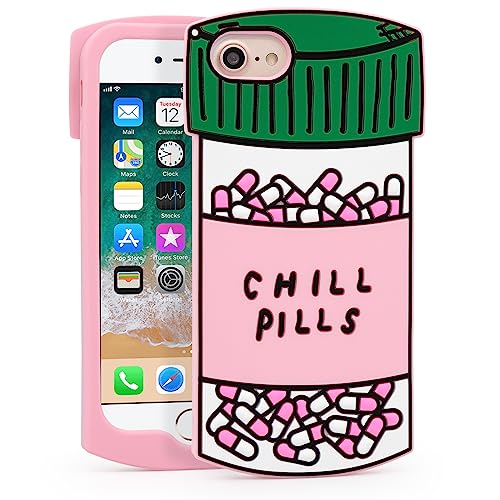Dumkery Cute iPhone SE 2022 Case, Chill Pills iPhone SE 2020 Case, Capsule Bottle iPhone 7 Case, Funny iPhone 8 Case, iPhone 6s Case, iPhone 6 Cases, 3D Cartoon Soft Silicone Shockproof Case Cover