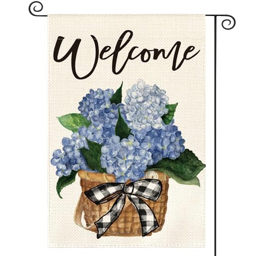 AVOIN colorlife Hydrangea Spring Summer Garden Flag 12x18 Inch Double Sided Outside, Floral Welcome Yard Outdoor Flag