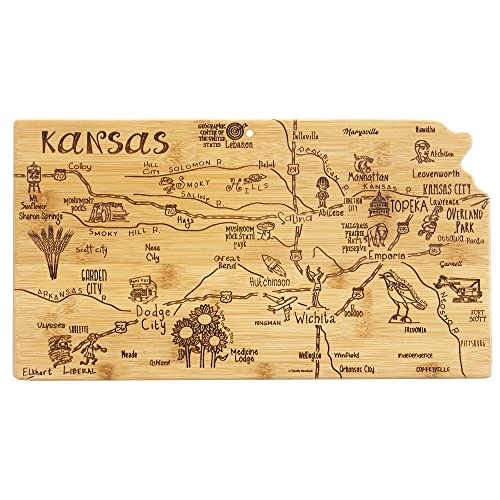 Totally Bamboo Destination Kansas State Shaped Serving and Cutting Board, Includes Hang Tie for Wall Display