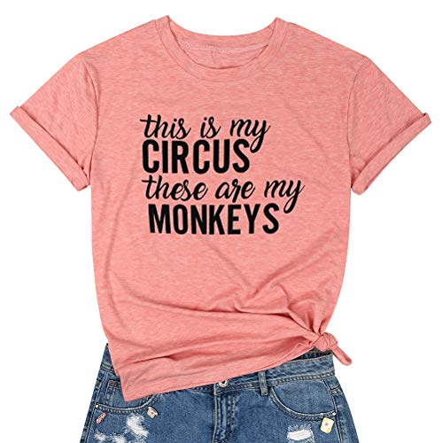BANGELY This is My Circus These are My Monkeys Mom T Shirt Circus Graphic Women Letter Print Mom Life Shirts Fall Casual Tops