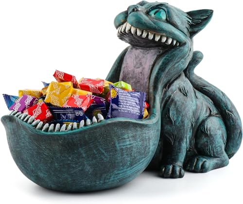 ehuoyan Candy Bowl Dish Big Mouth Cat Statue Decor Cookie Jar Jewelry Trinket Dish Planter Snack Storage Tray Key Bowl for Entryway Table Home Decor